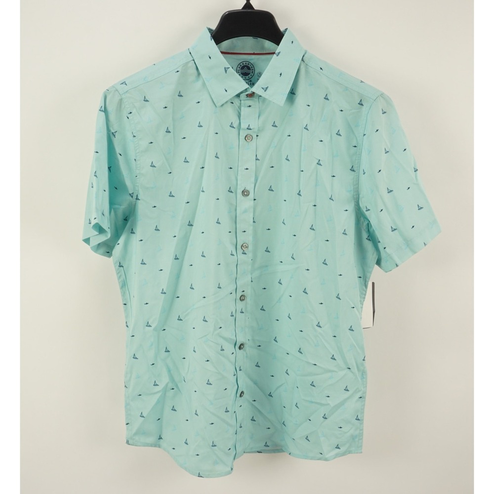 New Flag & Anthem Wicking Stretch Sailboat Button Up Shirt Men's‎ Medium Green